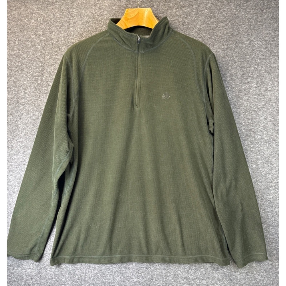 Nike ACG Pullover Mens XL Green Waffle Knit Fleece 1/4 Q Zip Mock Neck Burnmark